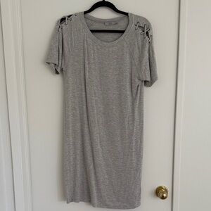Dalia Gray Mini Dress with Lace-Up Shoulders